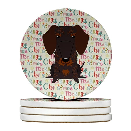 

Merry Christmas Wire Haired Dachshund Chocolate Large Sandstone Coasters Pack of 4 4 in x 4 in