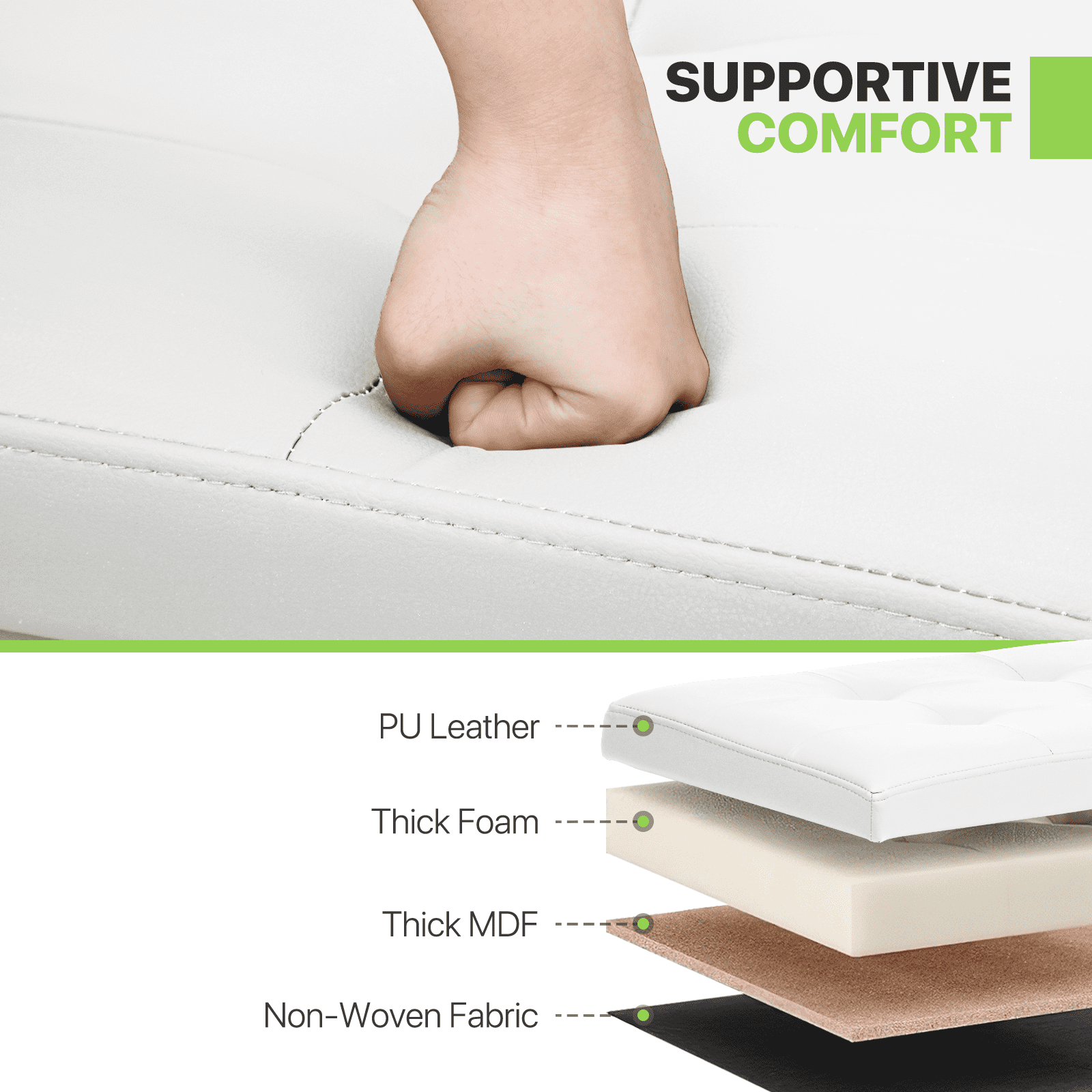 Magshion Foot Stool Ottoman with Padded Seat, Modern PU Leather Footrest, Rectangular Seat Stool, White