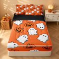 thumbnail image 2 of Homewish Happy Halloween Zipper Twin Comforter Sets with Fitted Sheet and 2 Pillowcases, Cartoon Pumpkin Lantern Ghost Zipper Bedding Set, Orange White, Black Reversible, 2 of 7