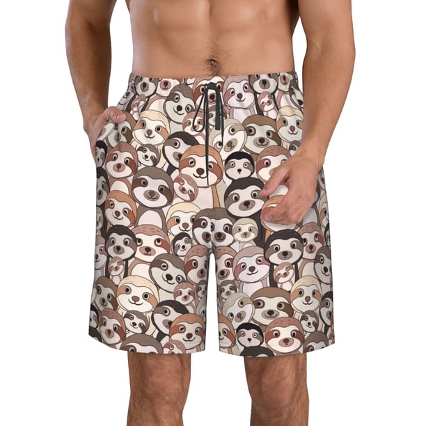 Balery Brown Sloth Traje de Baño Estilo Hawaiano para Hombre, Shorts de Secado Rápido con Bolsillos-3X-Large