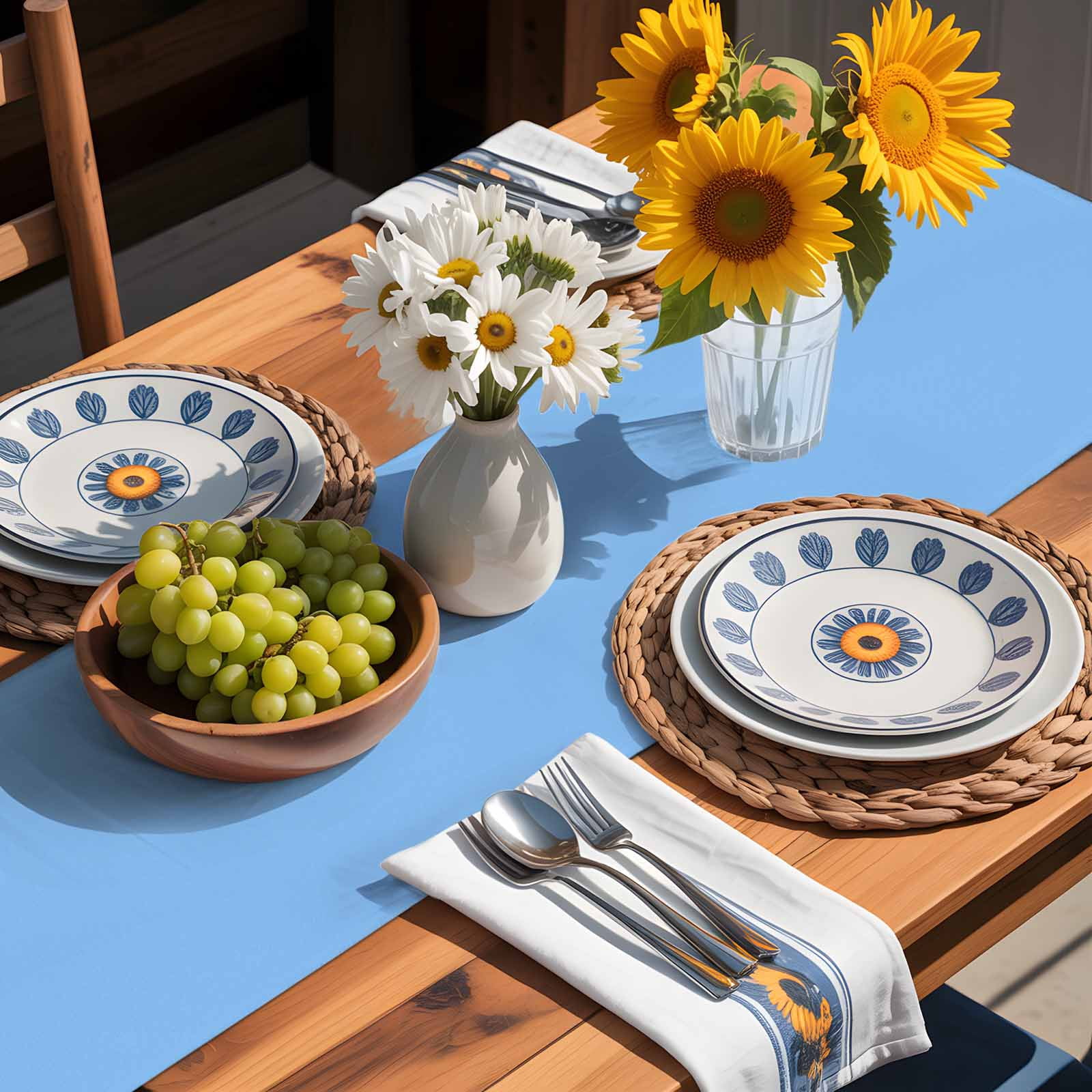 Abstract Sky Blue Theme Table Runner 90 Inches Long, Modern Minimalist Art Table Runners Tabletop Scarf Kitchen Dining Tables Decoration for Home Party Indoor Outdoor