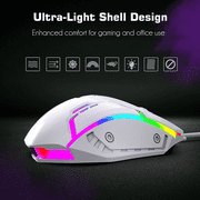 Gaming Mouse Wired, USB Optical Computer Mice with RGB Backlit, Ergonomic Gamer Laptop PC Mouse for Windows 7/8/10/XP Vista Linux - White