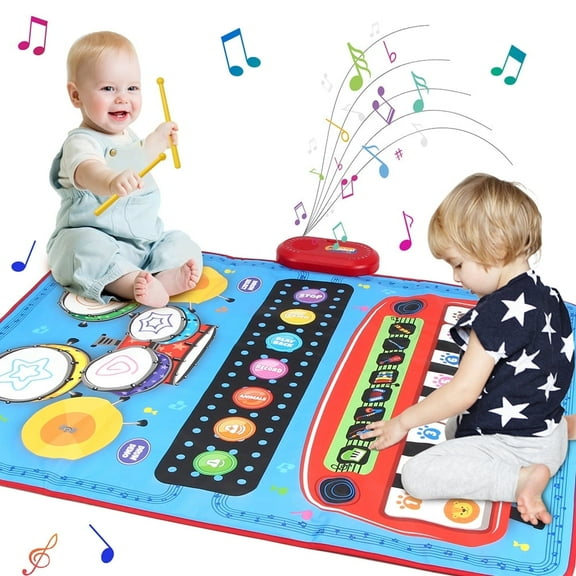 TIANLAIMEI Baby Musical Playmat, 36"x28" Drum Mat, Piano Mat with Animal Sounds, Floor Keyboard Music Dance Touch Playmat, Adjustable Volume & Record for 1-5 Years Old Toddlers