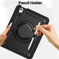 thumbnail image 4 of Shockproof Case for Apple iPad Air 11 Inch M3 M2 2025/2024, Rugged Hybrid Protective Cover with Pencil Holder & Shoulder Strap Kids Friendly Rotating Kickstand Case for iPad Air 11 Inch, Black, 4 of 9
