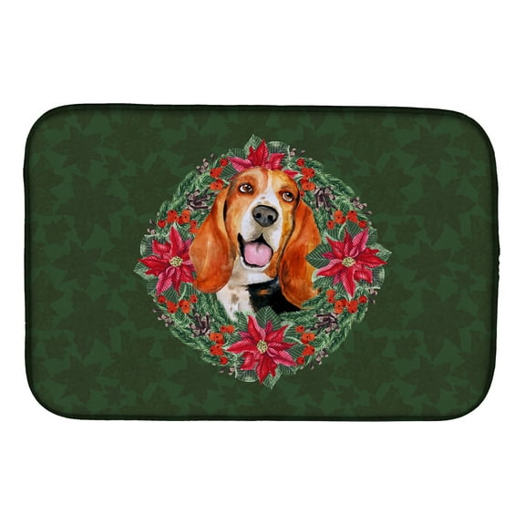 Basset Hound Poinsetta Wreath Dish Drying Mat