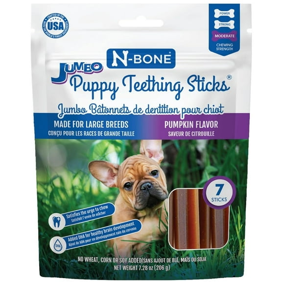 N-Bone Jumbo Puppy Teething Sticks Pumpkin Flavor [New Dog Supplies, Dog Stick and Twist Treats, N-Bone, Dog Supplies] 7 count