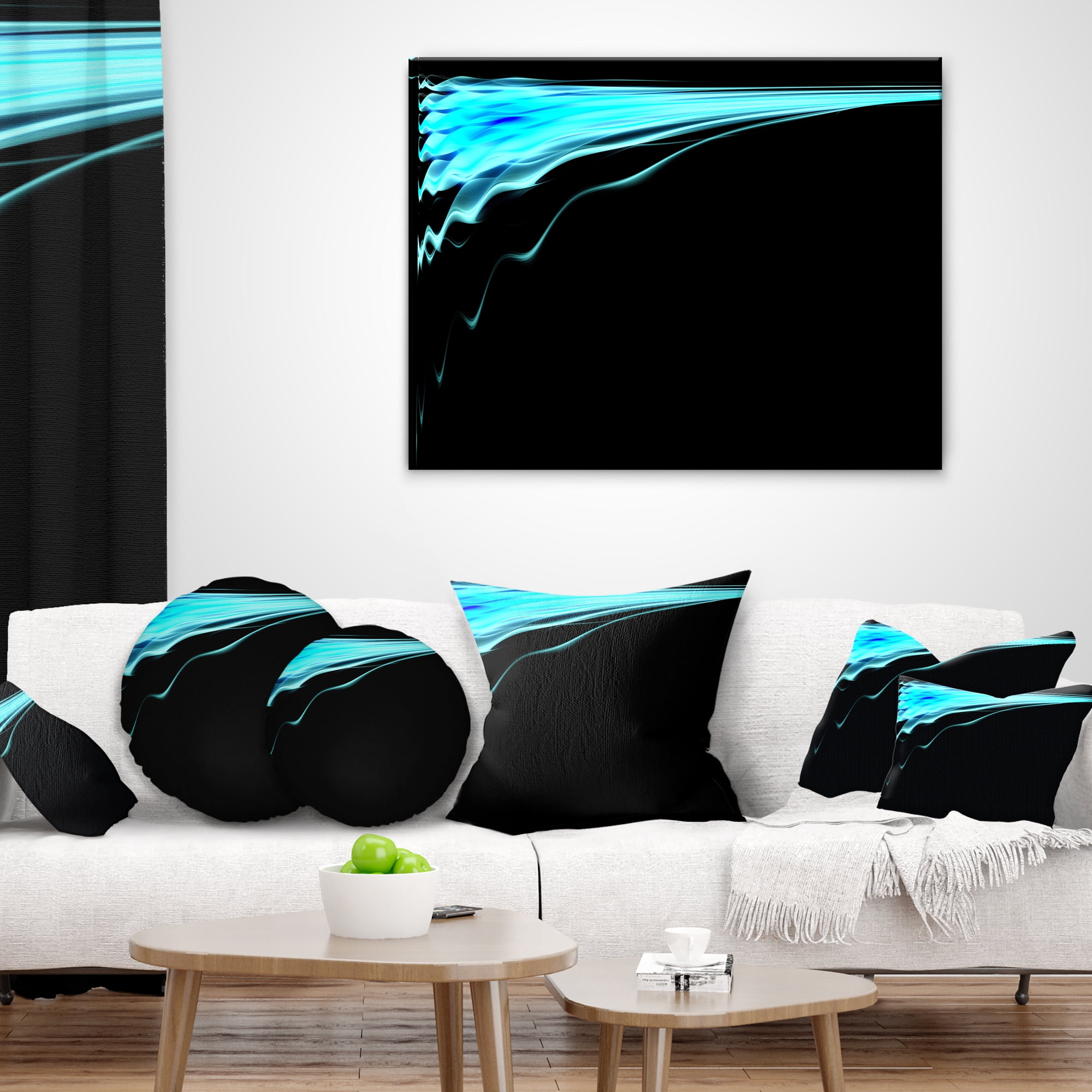 Designart Blue Flames Digital Artwork - Abstract Throw Pillow - 12x20