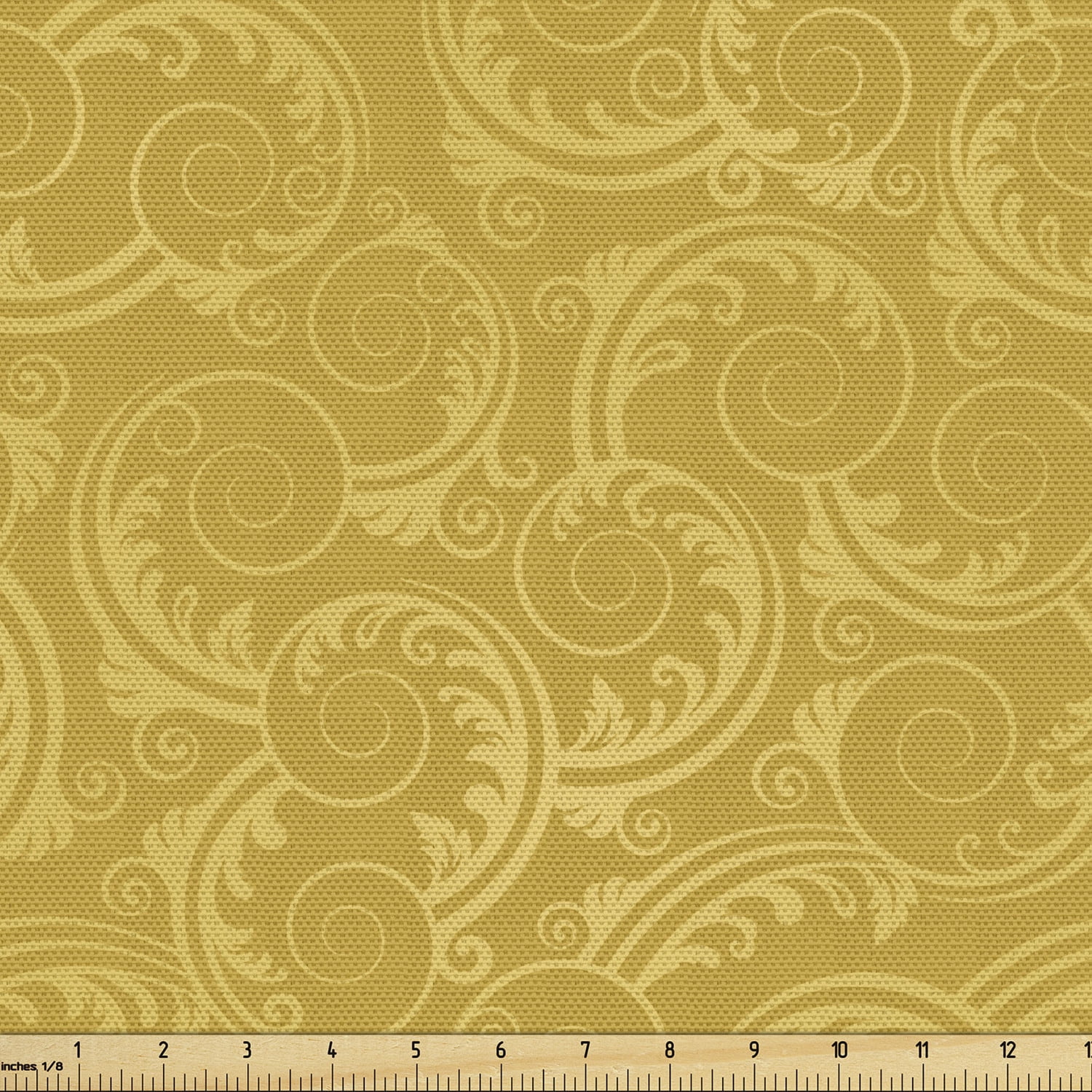 Yellow Damask Fabric by the Yard Silhouette Swirls and Leaves