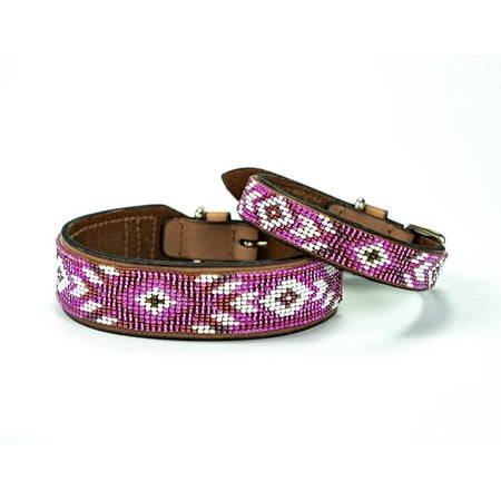 Melrose Dog Collar - All Natural Soft Leather Dog Collar w/Durable Hand Stitched Bead Embroidery (8-10 )