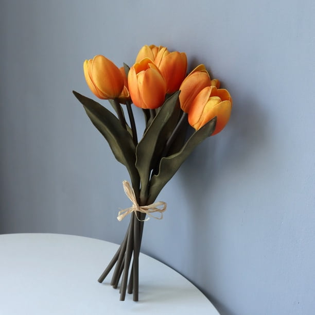 Xiao Hua Ramo de 2 flores artificiales de tacto real, flores falsas para decoración del hogar, oficina, boda, arreglo floral (naranja, 13,8 pulgadas de largo)