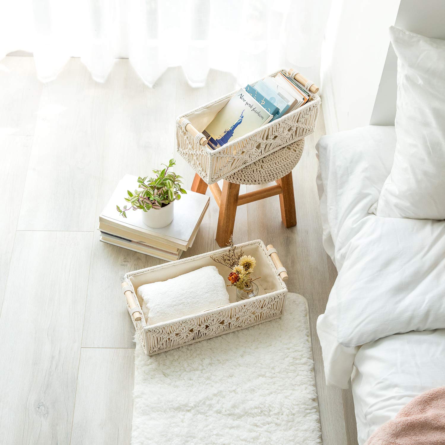 Ivory Woven Cotton Storage Baskets Set of 2 Multi-Use Home Organization