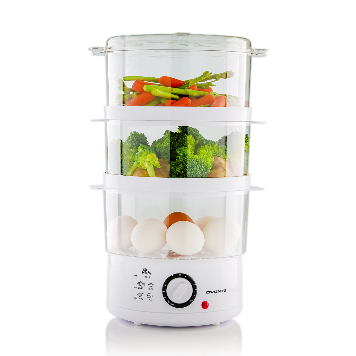 Ovente Electric Food Steamer 7.5 Quart with BPAFree 3 Tiers Stackable
