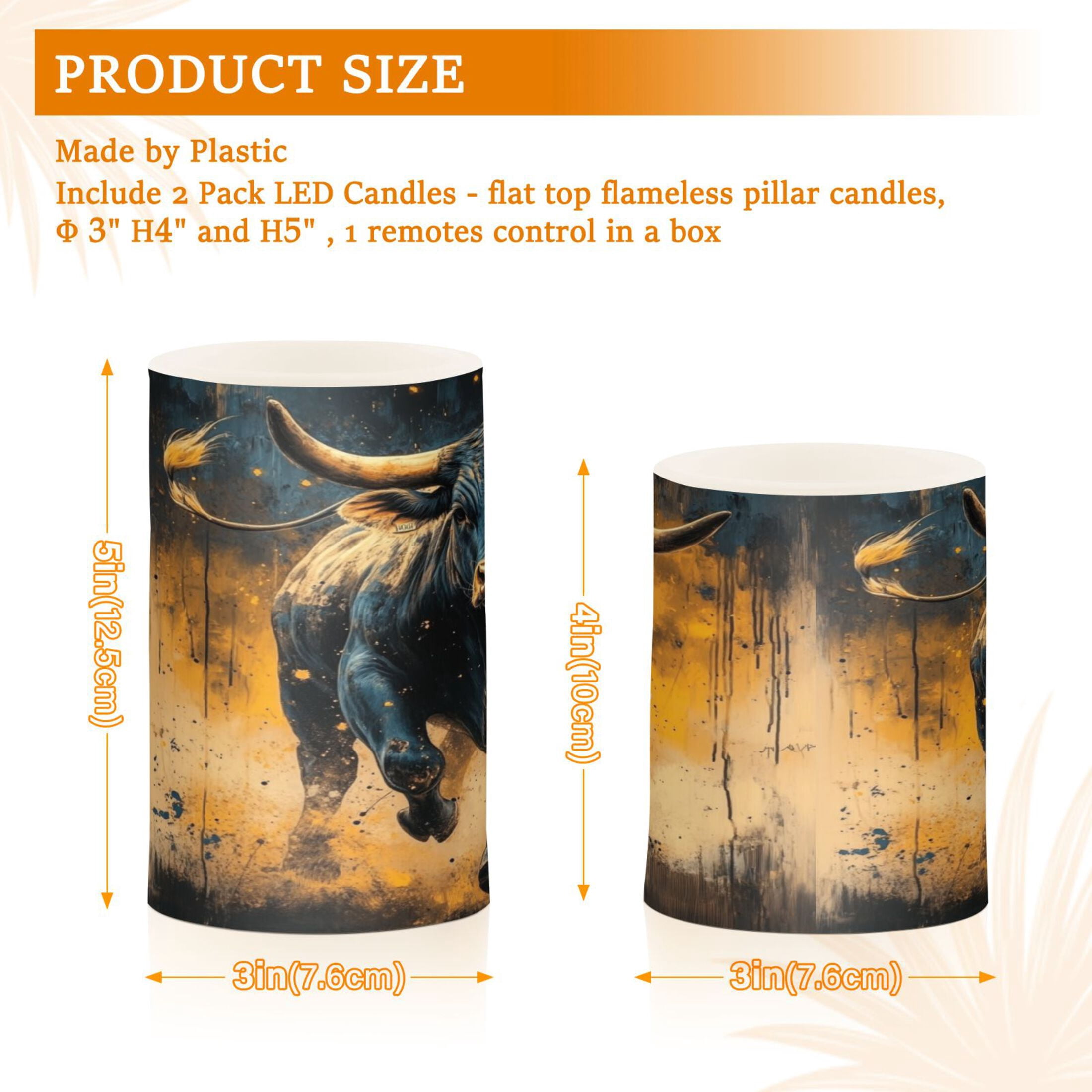 2 PCS Flameless Candles with Remote Timer LED Battery Operated Flickering Candle Light for Wedding Table Home Decoration Gifts A Bull Charging