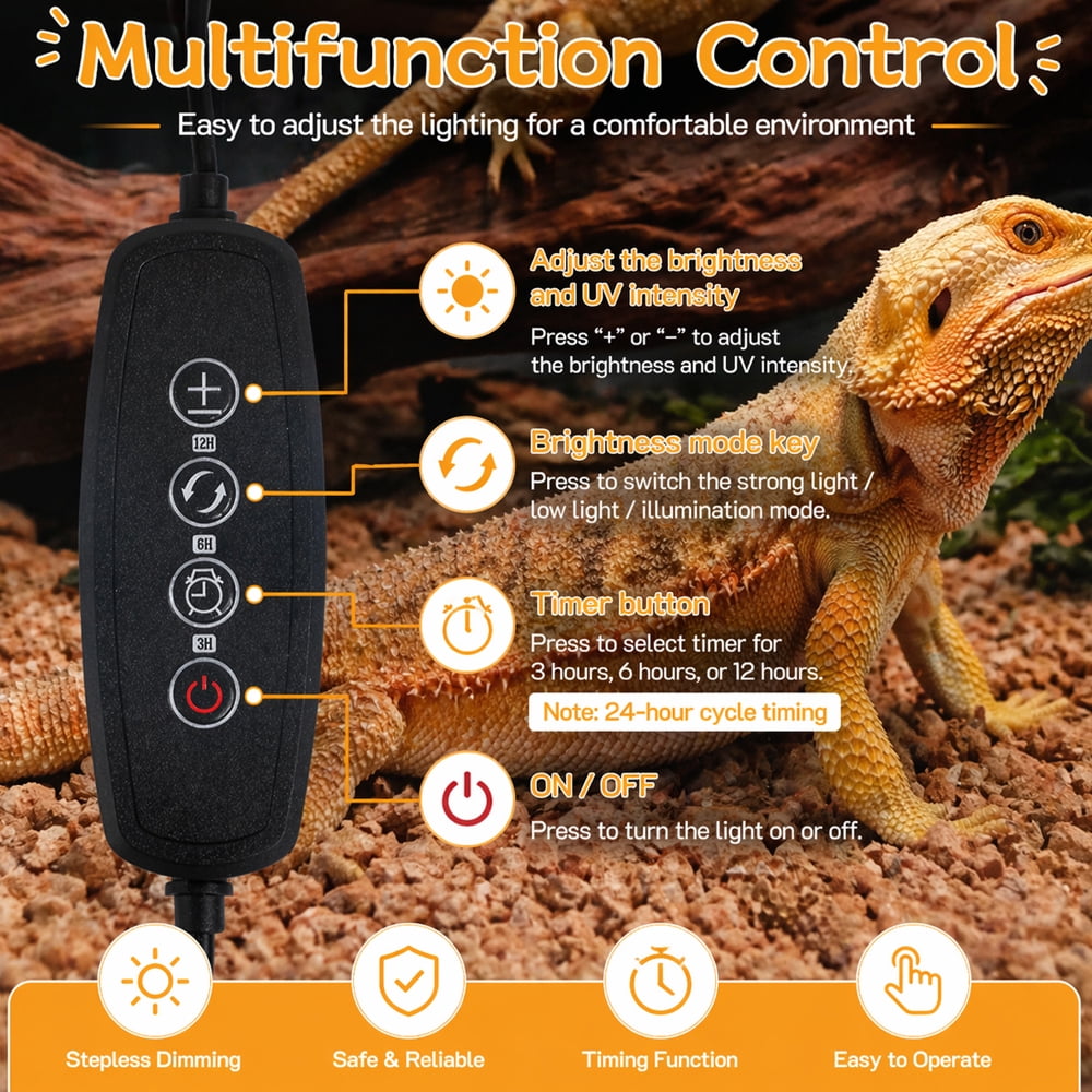 WISHRUN 22-Inch LED UVB Light for Reptiles, 26W Adjustable 10.0-20.0 UVA UVB Lamp with Dimmer & Timer, Full Spectrum Sun Light for Bearded Dragon, Turtles, Snake Terrarium Tank