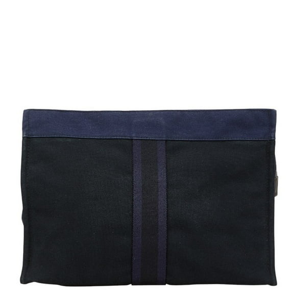 Pre-Owned Hermes Foulet Clutch Bag/Second Bag Navy/Black Canvas Women's HERMES (Good)