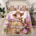 thumbnail image 2 of Manfei Highland Cow Twin Sheet Sets 3pcs for Kids, Colorful Daisy Floral Twin Fitted Sheet, Rustic Farmhouse Flat Sheet, Lightweight Room Decor, 2 of 7