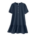 thumbnail image 4 of Lenpel Dresses for Women Trendy Button Crew Neck Short Sleeve Knee Length Midi Dresses Casual Loose Ruffle Hem T Shirt Dresses, 4 of 6