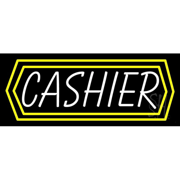 Block Cashier LED Neon Sign 10 x 24 - inches, Clear Edge Cut Acrylic Backing, with Dimmer - Bright and Premium built indoor LED Neon Sign for Bar decor.