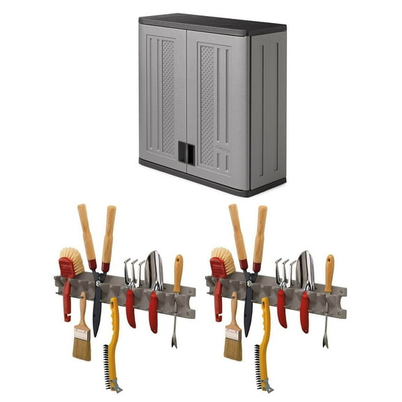 Suncast Single Shelf Wall Cabinet w/Wall Mounted Tool Organizer (2 Pack)