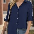 thumbnail image 4 of Weardear Women Business Casual Shirts Roll Up Sleeve Button Down Shirts V Neck Loose Plain Chiffon Tops Tunic Blouse, 4 of 8