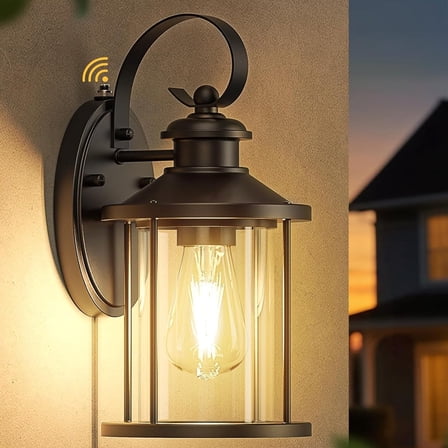 Outdoor Porch Light with E26 Sockets Dusk to Dawn Outdoor Light Glass Shade Exterior Lighting Fixtures Waterproof Outside Light for House Patio Garage Black