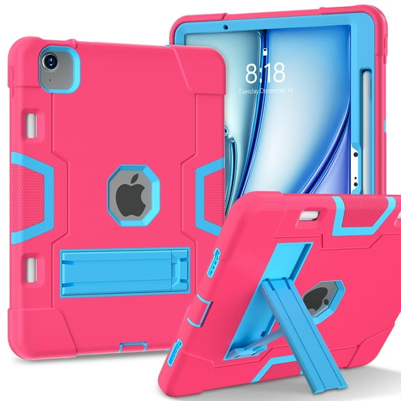 Dteck Case for iPad Air 11 Inch M3 2025 / M2 2024 Release with Kickstand/Military Grade Heavy Duty Hard Shockproof Soft Silicone Rugged Hybrid Three Layer Protective Stand Cover, Rose Blue