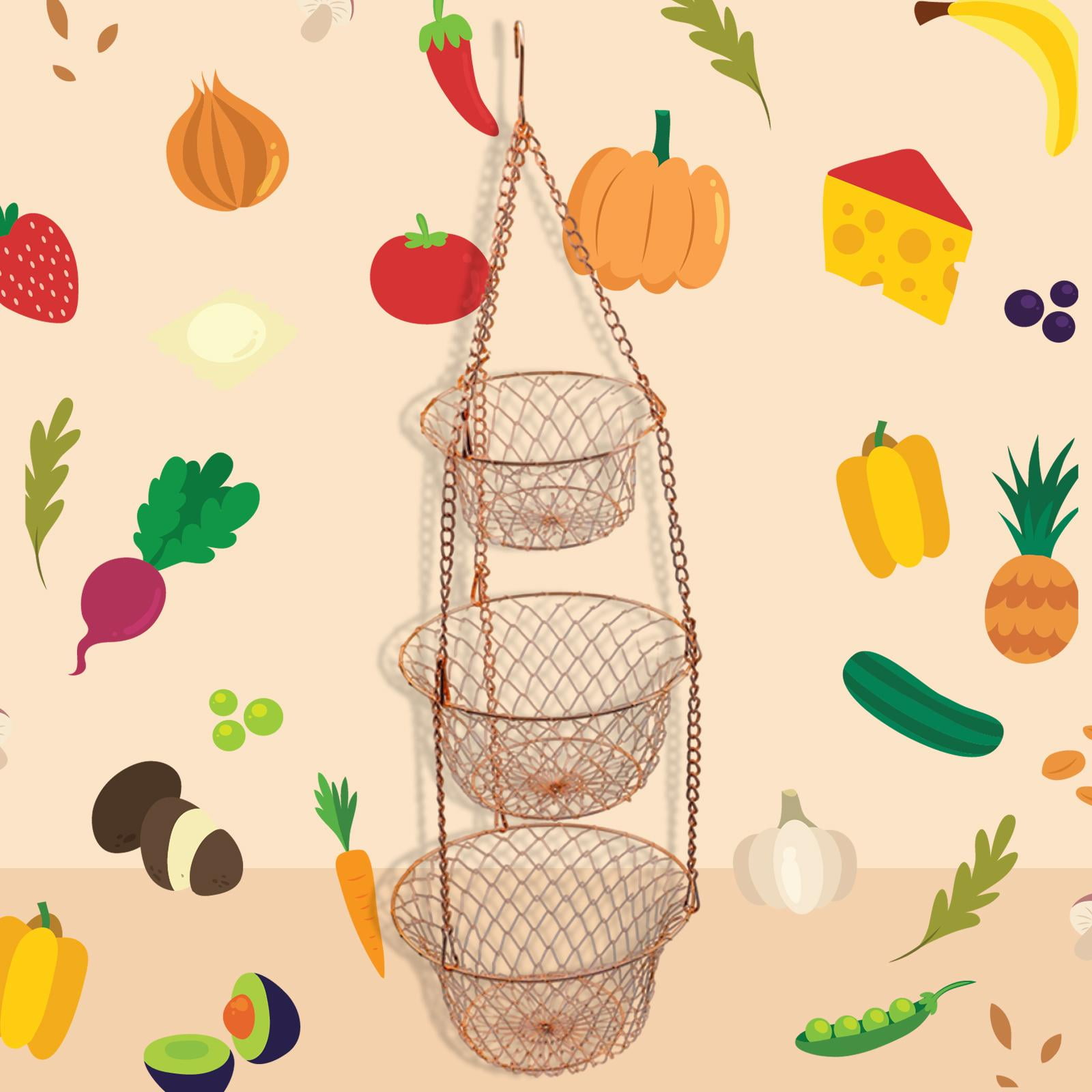 Hanging Basket Kitchen Heavy Duty Wire Fruit Organizer with Metal Ceiling Copper