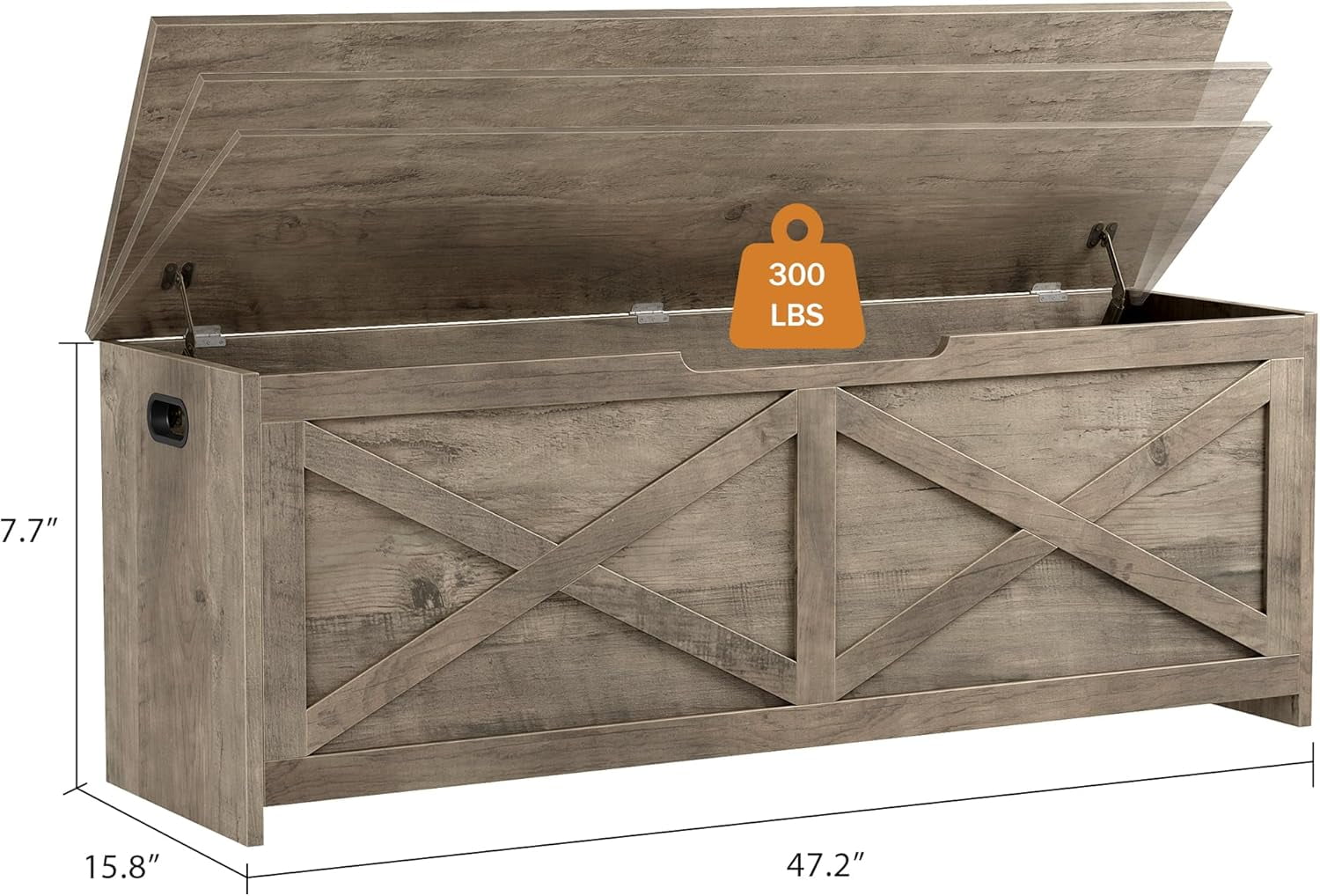 GarveeHome 47.2" Storage Chest, Wooden Storage Bench with Safety Hinges, Easy Assembly, Large Toy Chest for Entryway, Living Room, Bedroom, Grey