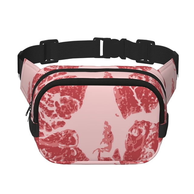 Fotbe Red Meat Cangurera Cuadrada con Estampado de Doble Capa, Bolsa de Cintura Ajustable Mini para Hombres y Mujeres