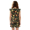 thumbnail image 2 of ZIATUBLES Floral Vine Black Print Girls Summer Jumpsuit Kids Button Flutter Sleeve Short Playsuit Elastic Waist Round Neck Casual Romper Outfit Clothes with Pockets for 7-8 Y, 2 of 6