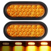 Partsam 2Pcs 6.3" LED SE33Oval Amber Strobe Lights 24LED Recessed with Triple Flash Patterns for Truck Towing Trailer Lights Lamps, Rubber Grommets and 3-prong Wire Pigtails Included, 10V-30V