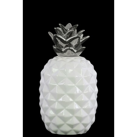 Elegant Pineapple Decor Figurine With Silver Top Small White