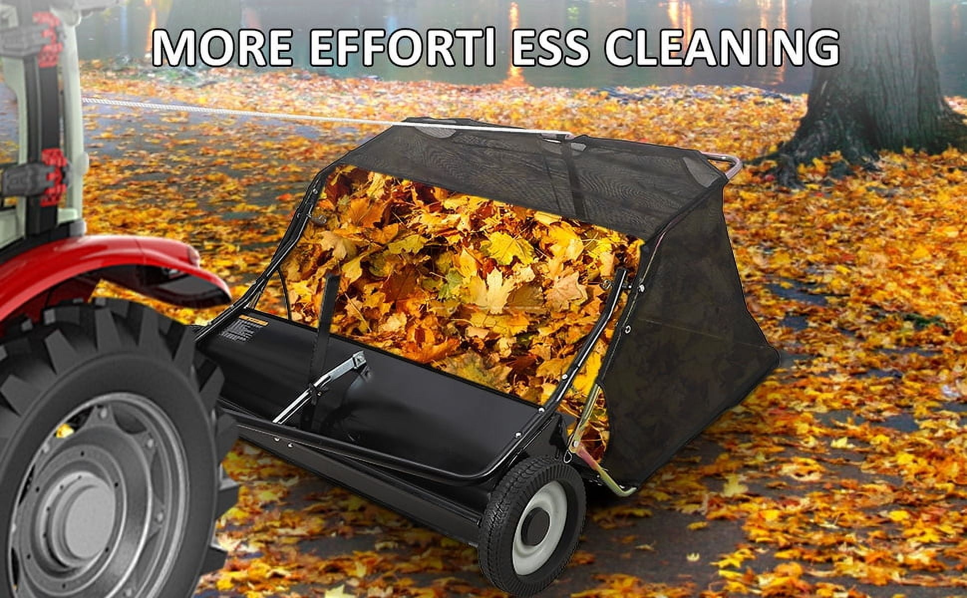 strundghti 48"Tow Behind Lawn Sweeper,Large Capacity Leaf&Grass Collector with Adjustable Sweeping Height,Dumping Rope Design for Picking up Debris&Grass