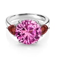 thumbnail image 2 of Gem Stone King 925 Sterling Silver Pink Created Sapphire and Red Garnet 3-Stone Ring for Women (8.88 Cttw, Round 12MM, Trillion 5MM, Size 8), 2 of 3