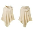thumbnail image 2 of StylesILove Women Knitted Hooded Poncho Crochet Pattern Pullover Cardigan Soft Wrap (Beige), 2 of 4