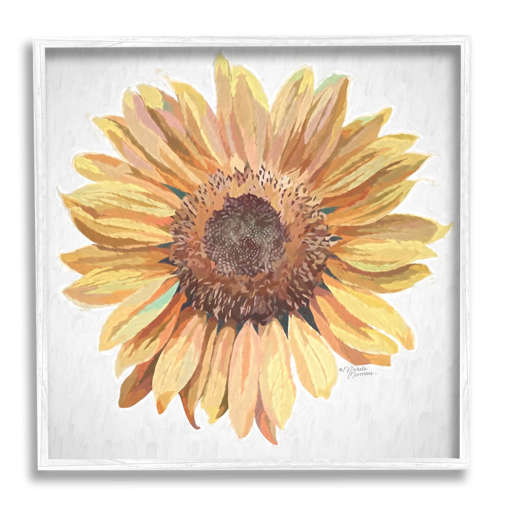 Stupell Industries Vivid Yellow Sunflower Petals Aerial View Flower Painting White Framed Art Print Wall Art, Design by Michele Norman