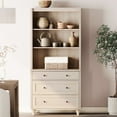 thumbnail image 6 of WAMPAT Farmhouse 72" Tall Bookcase, Large Wooden Display Book Case Shelf with 3-Tier Open Book Shelves and 3 Drawers, 3 Tier Bookshelf for Living Room, Library, Study Room, Bedroom, Office, Beige, 6 of 8