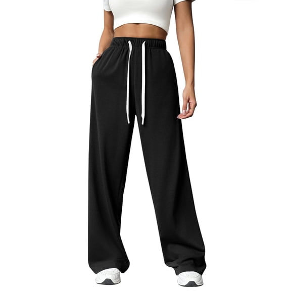 Women's Casual Wide Leg Pants with Drawstring Elastic Waist - Lightweight Loose Trousers for Daily Wear