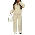 thumbnail image 2 of Women'S 2 Piece Outfits Oversized Fleece Sweatsuit Zip Up Long Sleeve Sweatshirt with Wide Leg Sweatpants Khaki S, 2 of 8