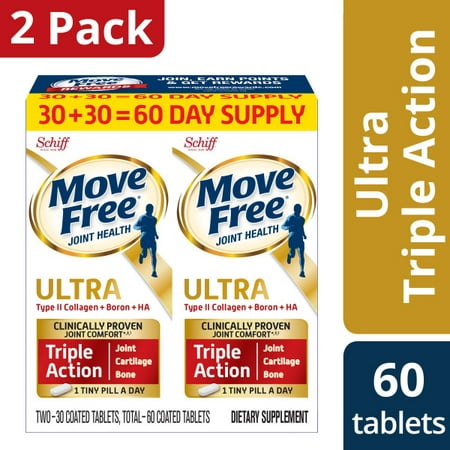 (2 Pack) Move Free Ultra Triple Action, 60 count (2x30ct Twin Pack) - Joint Health Supplement with Type II Collagen, Boron and HA, One Tiny (Best Collagen Supplements For Joints)
