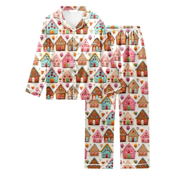 Christmas Pajamas Women's Christmas Printed Pajama Set Festive Long Pants & Top Combo
