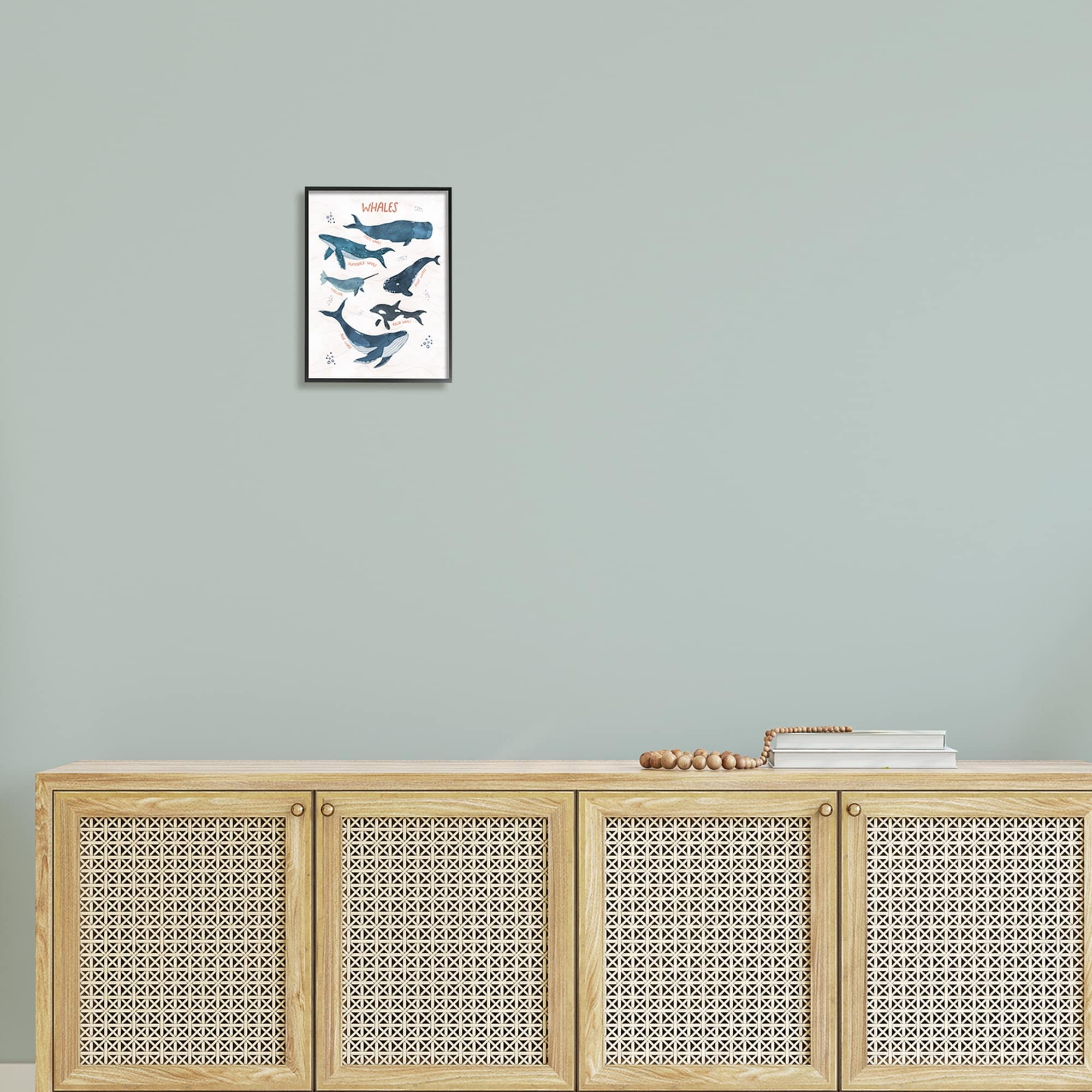 Stupell Industries Nautical Diagram Whale Narwhal Types Bubbles Illustration Graphic Art Black Framed Art Print Wall Art, 11x14, by Nina Blue