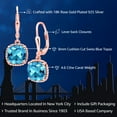 thumbnail image 2 of Gem Stone King 4.60 Ct Cushion Swiss Blue Topaz 18K Rose Gold Plated Silver Earrings, 2 of 5