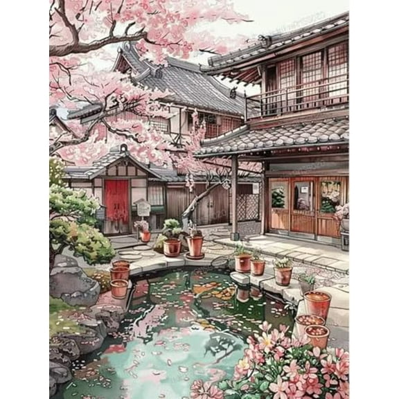 wooden puzzle Traditional Japanese House with Cherry Blossoms Intelligent Game Fit togather a magic Art for home Decoration or Prensent 300 pieces