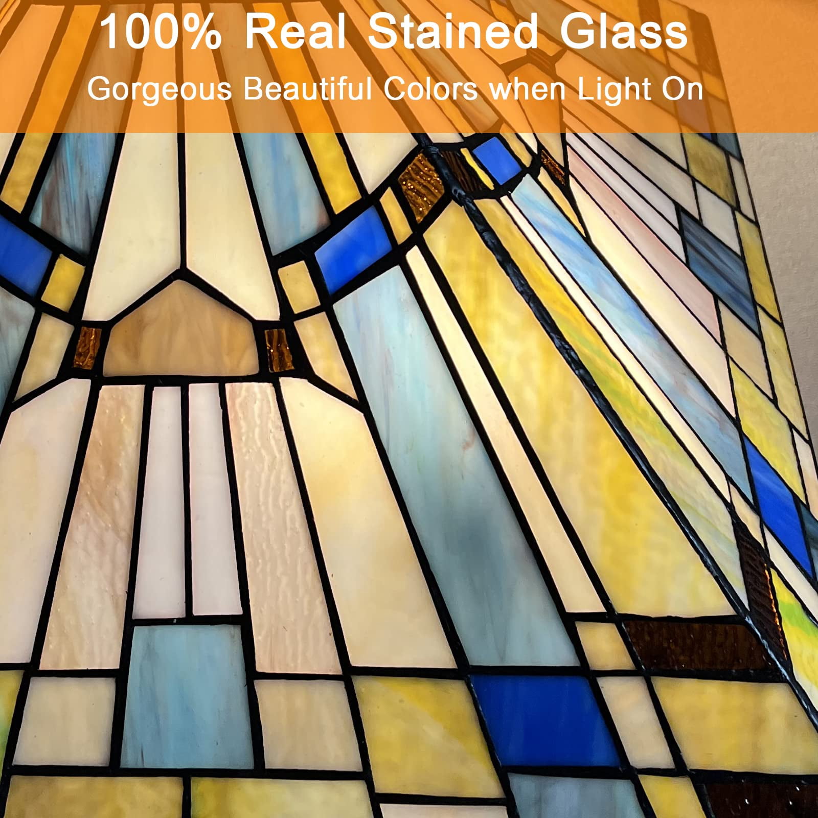 Tiffany Table Lamp 16" Wide Handmade Stained Glass Lamp Shade 2 Light Vintage Table Lamp for Living Room Bedroom