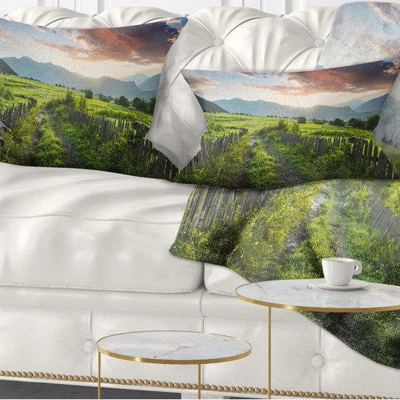 Designart Green Georgian Mountain Valley - Landscape Printed Throw Pillow - 12x20