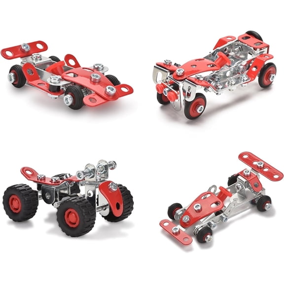 PISONIC Racing Car Erector Sets for Families, Metal Building Kit,STEM Building Toys for Families,Roadster Red Vehicle Car Model for Families (265PCS)