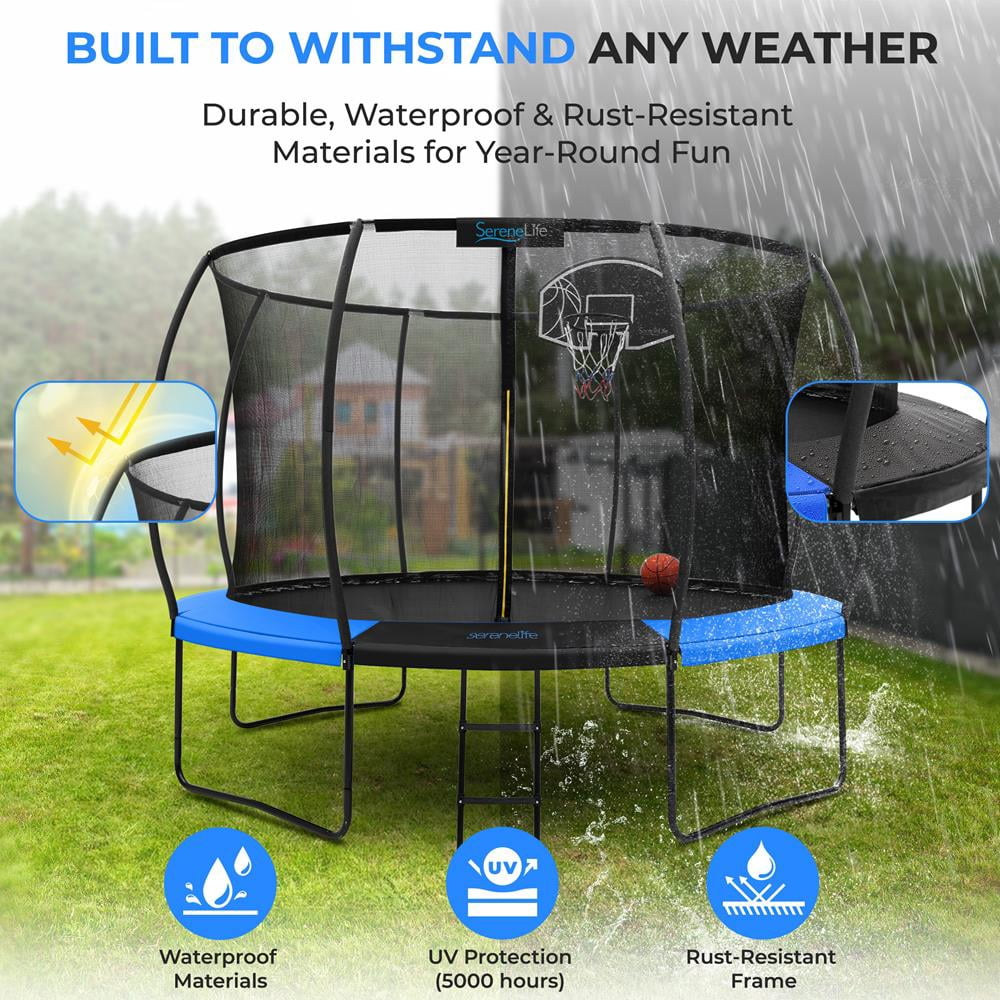 14ft Pumpkin Recreational Trampoline with Luxury Ladder and Basketball Hoop System for Kids / Children and Inner Enclosure, SLTRMPK14BL.5 (Blue)