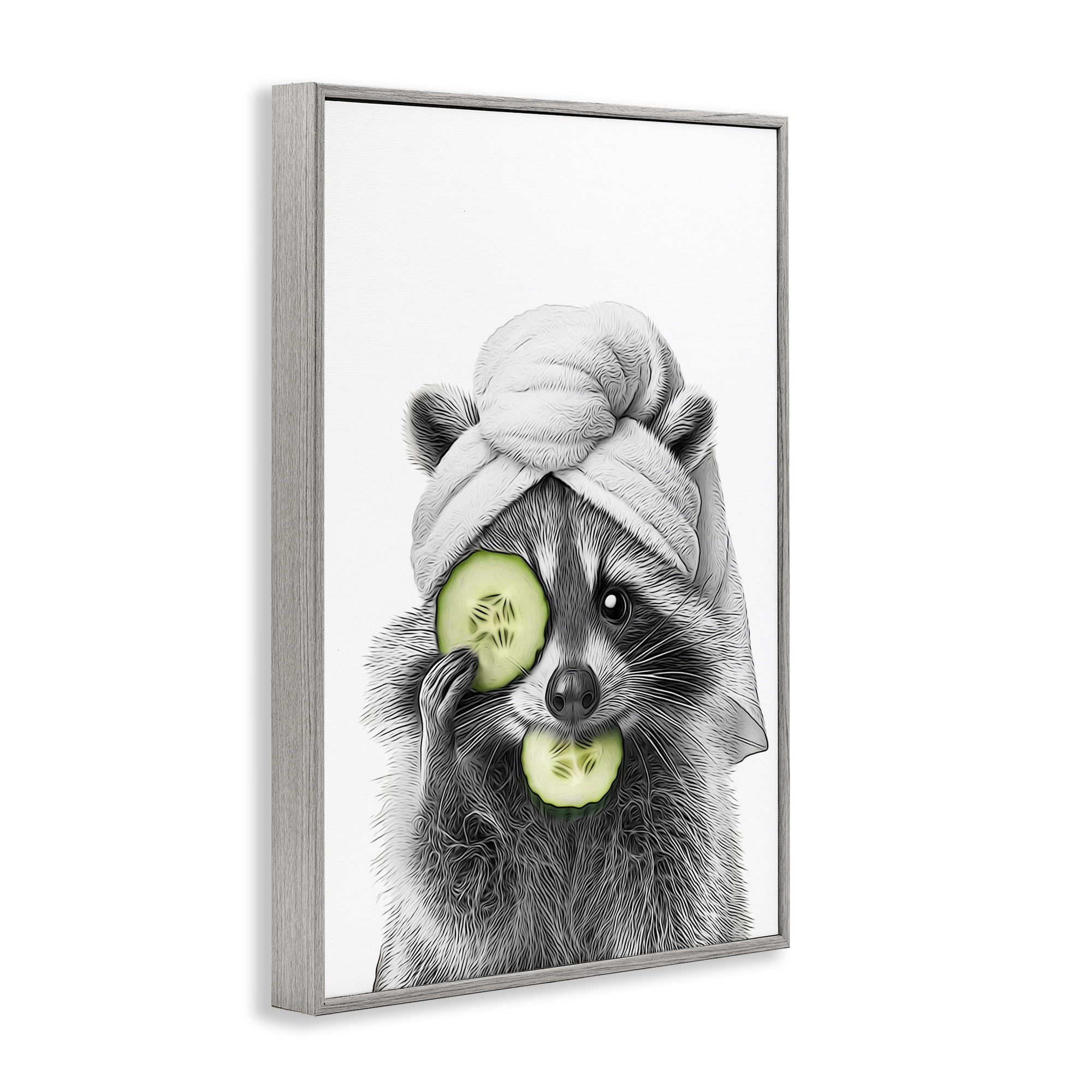 Stupell Industries Raccoon Spa Day Typography Painting Gray Framed Art Print Wall Art, 16 x 24
