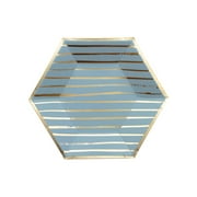 Harlow & Grey, Malibu Blue Striped Small Paper Plates, Hexagon, 8", 8 Count, Great for Birthdays, Weddings, and Baby Showers